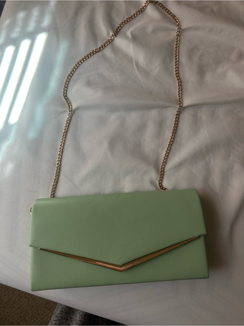 Mint Green Envelope Crossbody Clutch with Gold Chain
